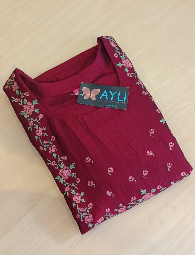 MAROON EMBROIDERED CASUAL KURTHI - Image 2