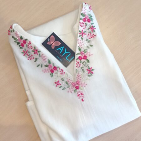 WHITE EMBROIDERED CASUAL KURTHI