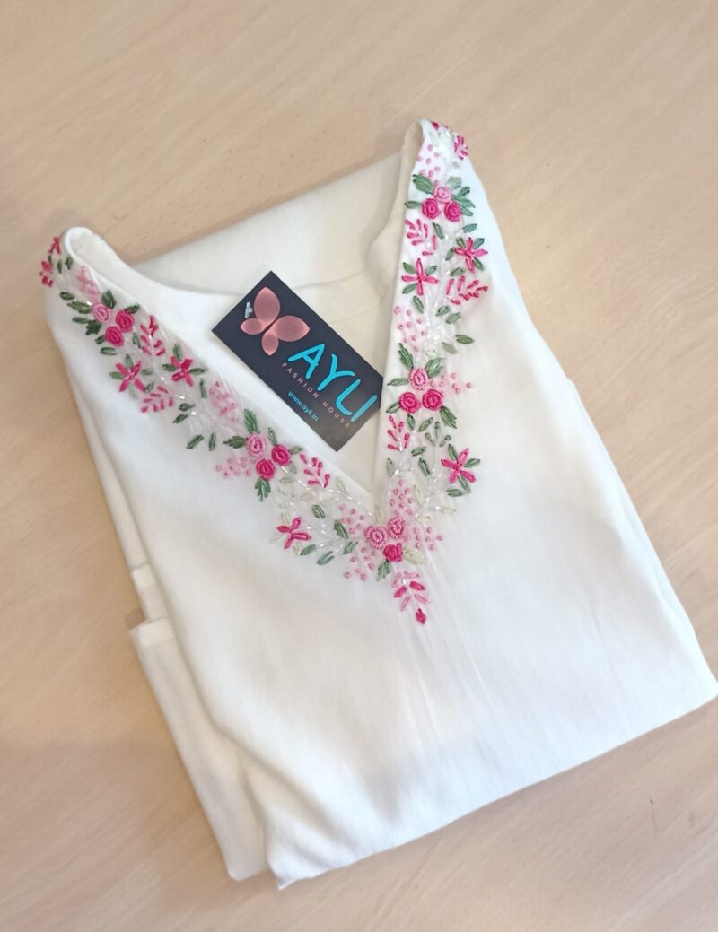 WHITE EMBROIDERED CASUAL KURTHI
