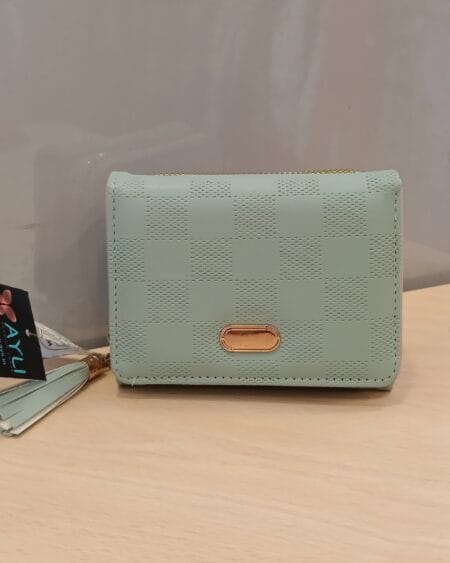 Mint Checkered Zip-Around Mini Wallet