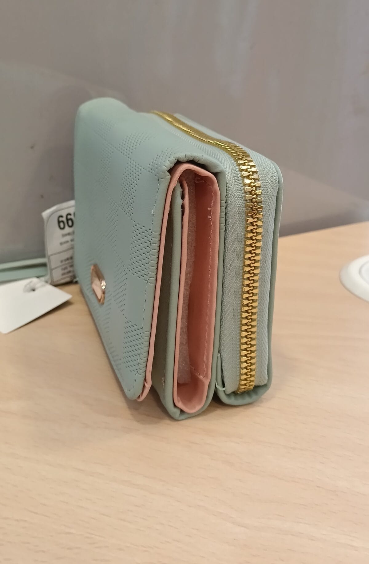 Mint Checkered Zip-Around Mini Wallet - Image 2