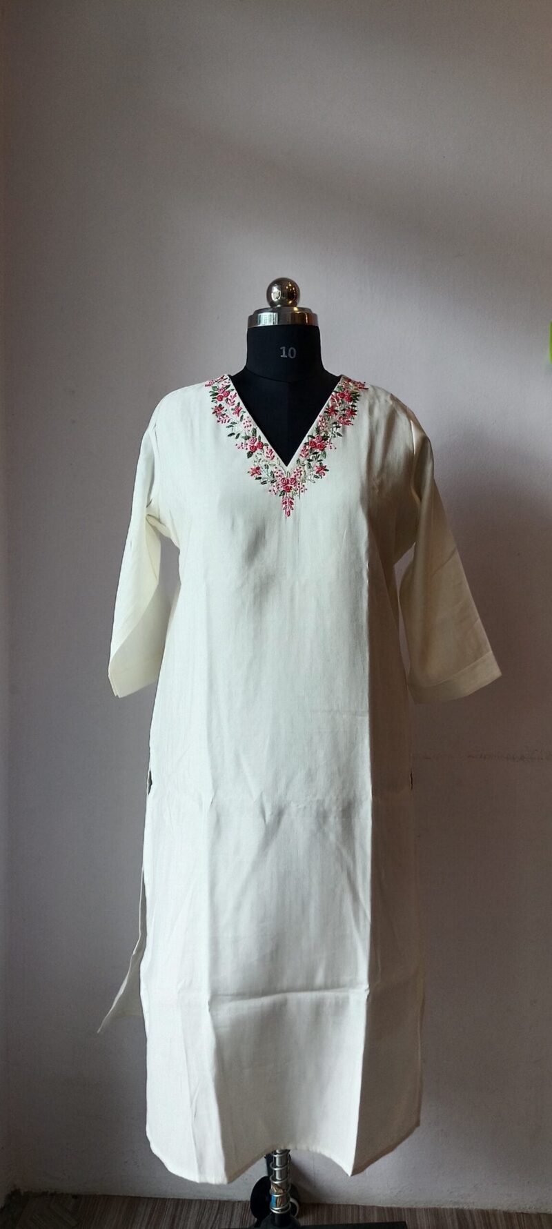 WHITE EMBROIDERED CASUAL KURTHI - Image 2