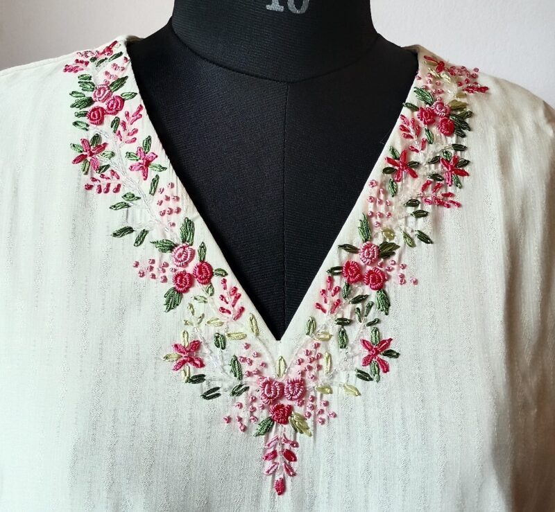 WHITE EMBROIDERED CASUAL KURTHI - Image 3